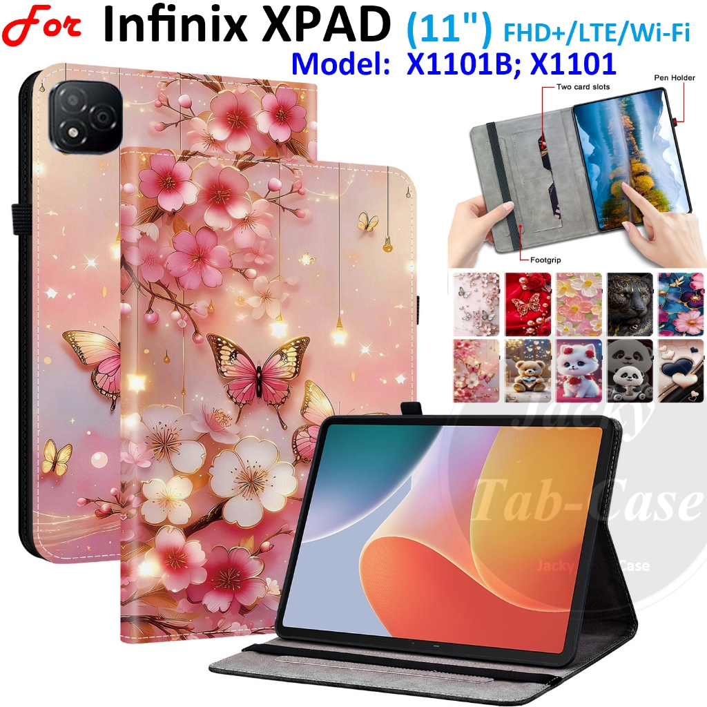 สําหรับ Infinix XPAD (11") รุ่น X1101B X1101 FHD+ แฟชั่นรูปแบบ Flip Case Cover พร้อมช่องใส่การ์ดขาตั