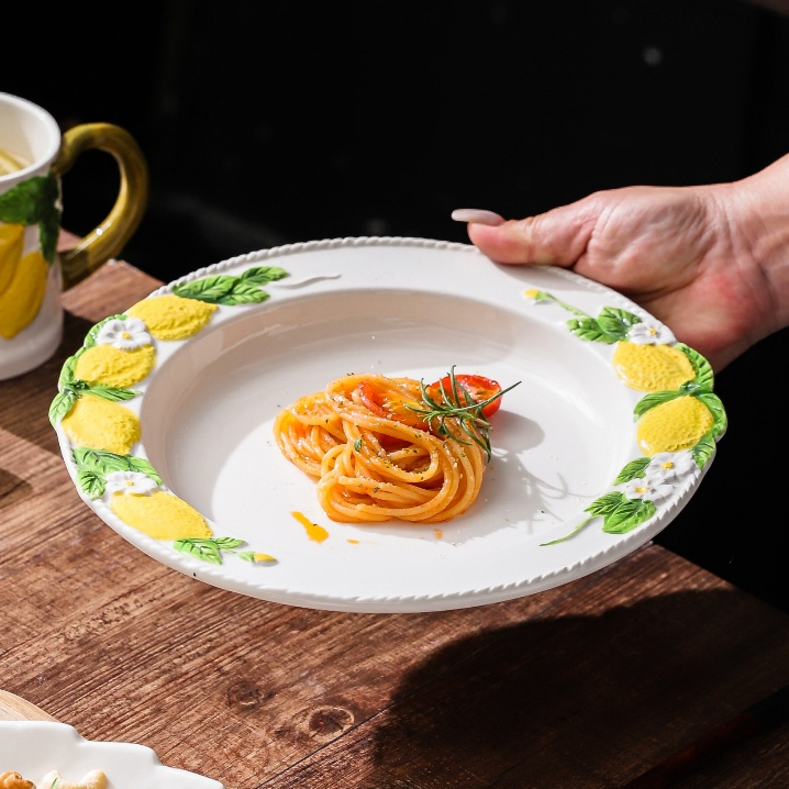 HongDian ชุดแก้วและจานเซรามิก ceramic porcelain tableware set ลายมะนาว underglaze ดีไซน์น่ารักสดใส แก้วน้ำ mug cup จาน plate ปลอดภัยต่ออาหาร ทนความร้อน สีไม่ซีดจาง ใช้กับ microwave oven ได้ ล้างใน dishwasher ได้ เก็บในตู้เย็นได้ ทำความสะอาดง่าย - รูปที่ 4