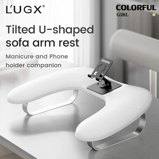 LUGX ที่วางมือทำเล็บทรงตัว U เอียง｜หนัง PU พร้อมขาตั้งสแตนเลส｜ที่วางมือถือหมุนได้ 360°｜หมอนรองมือรูปเล็บรูปตัว U พับได้ หมอนรองมือสำหรับช่างทำเล็บบนโต๊ะ สีดำ / สีขาว