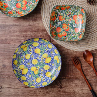 HongDian ceramic porcelain plate จานเซรามิกลายผลไม้ จานอาหาร เซตชามและจาน สีสันสดใสไม่ซีดจาง วัสดุปลอดภัยระดับอาหาร ใช้กับไมโครเวฟ เตาอบ และเครื่องล้างได้ ทำความสะอาดง่าย ใช้งานได้จริงและสวยงาม คุ้มค่าราคาดี เหมาะสำหรับใช้ในบ้านหรือจัดในร้านอาหาร