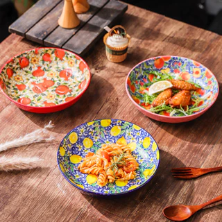 HongDian ceramic porcelain plate จานเซรามิกลายผลไม้ จานอาหาร เซตชามและจาน สีสันสดใสไม่ซีดจาง วัสดุปลอดภัยระดับอาหาร ใช้กับไมโครเวฟ เตาอบ และเครื่องล้างได้ ทำความสะอาดง่าย ใช้งานได้จริงและสวยงาม คุ้มค่าราคาดี เหมาะสำหรับใช้ในบ้านหรือจัดในร้านอาหาร