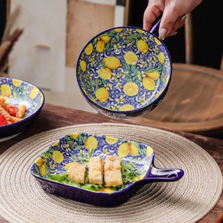 HongDian ceramic porcelain plate จานเซรามิกลายผลไม้ จานอาหาร เซตชามและจาน สีสันสดใสไม่ซีดจาง วัสดุปลอดภัยระดับอาหาร ใช้กับไมโครเวฟ เตาอบ และเครื่องล้างได้ ทำความสะอาดง่าย ใช้งานได้จริงและสวยงาม คุ้มค่าราคาดี เหมาะสำหรับใช้ในบ้านหรือจัดในร้านอาหาร
