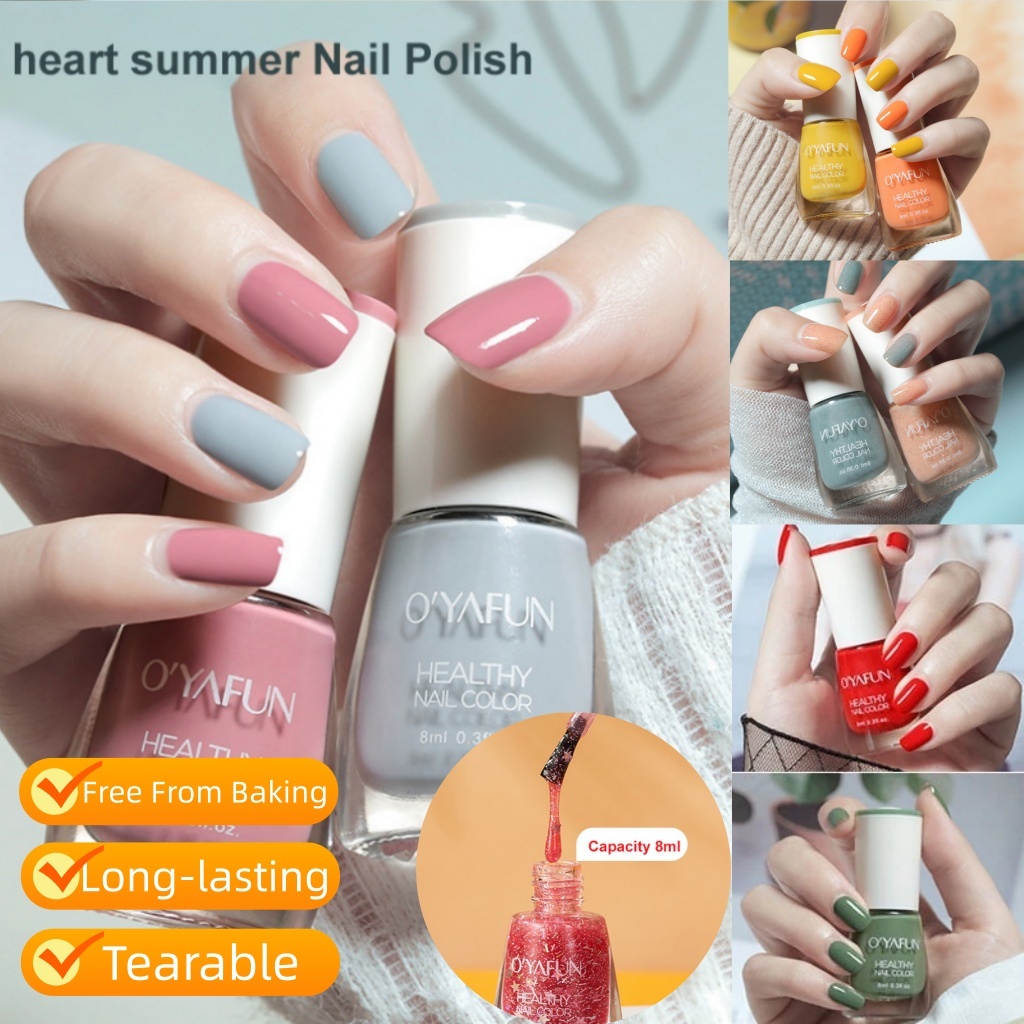 Oyafun 8ml สีใหม่ ยาทาเล็บติดทนนานฟรีจากการอบลอกออกได้แห้งเร็วไม่จับตัวเป็นก้อนปกป้องเล็บ Non-pungent Nail Care