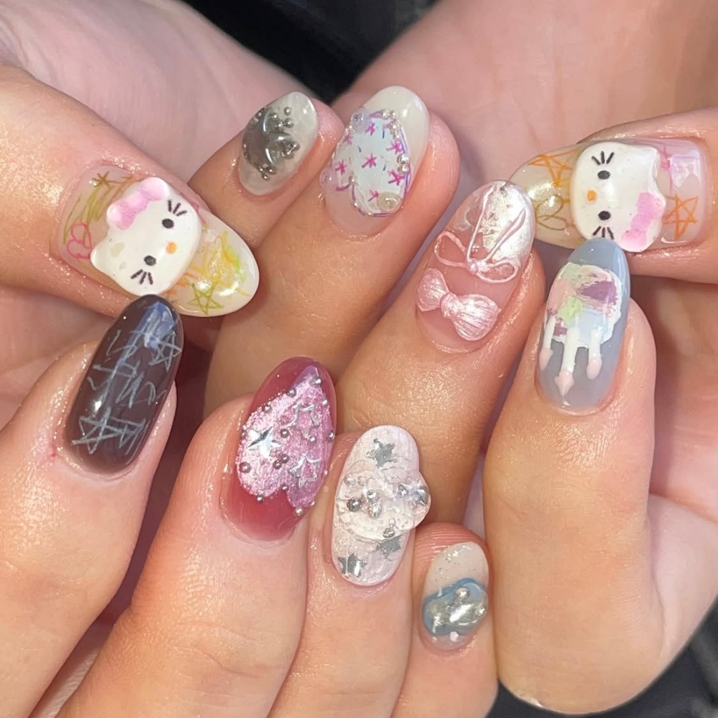 Y2K Lead-Painted kitty Wear Nail Short Simple Dark Mirror Powder Nails Patch