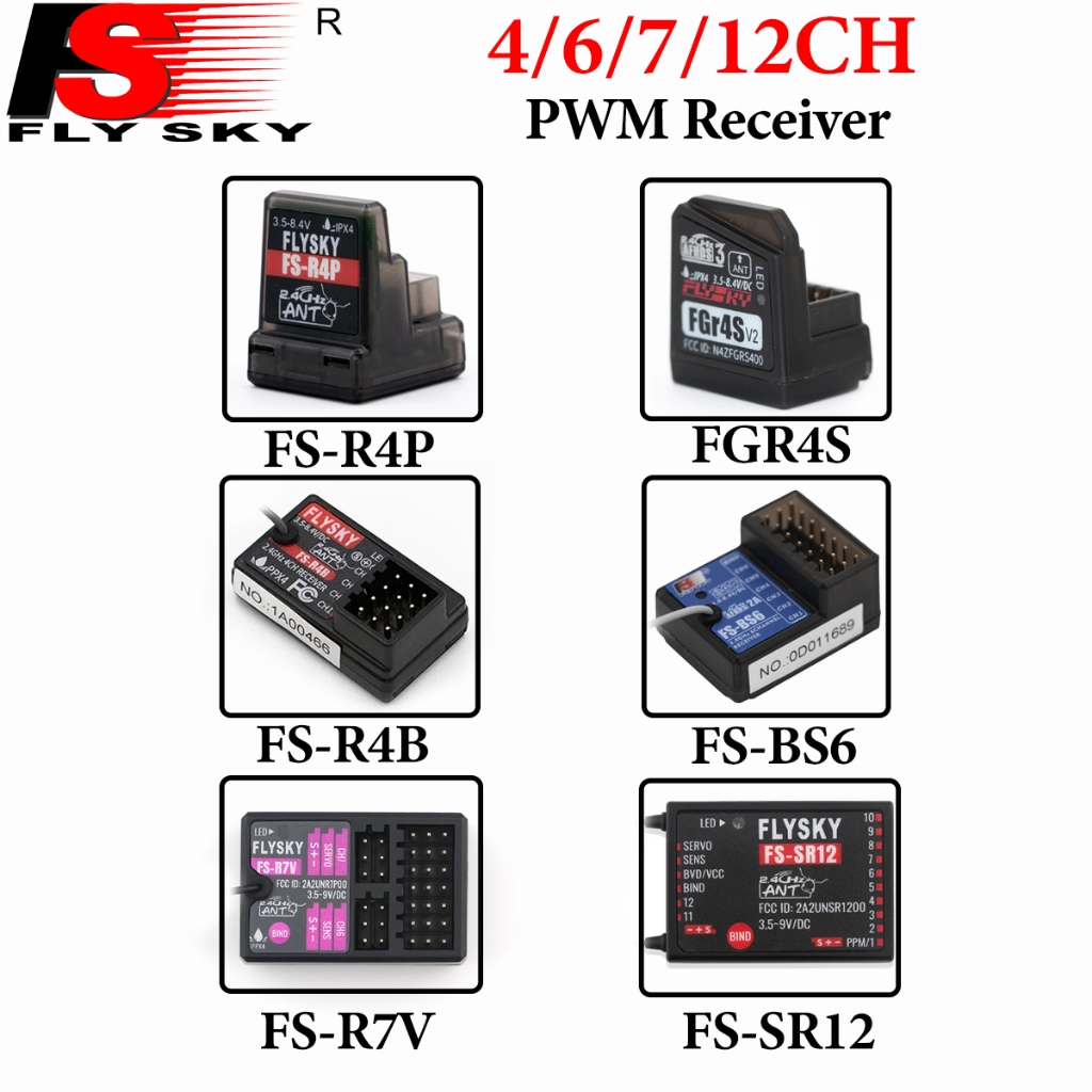 FLYSKY FS-R4P FS-R4B FGR4S BS6 FS-R7V FS-SR12 4/6/7/12CH 2.4GHz PWM Receiver สําหรับ RC รถเรือหุ่นยน