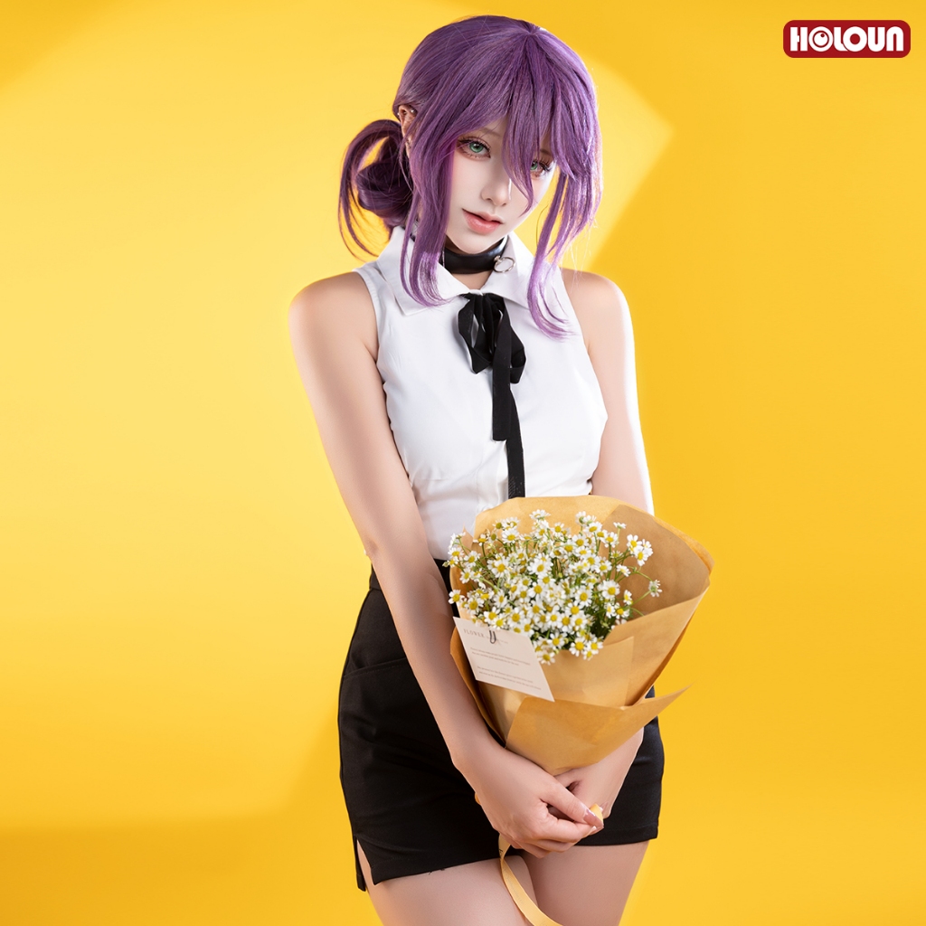 HOLOUN Anime Chainsaw Reze คอสเพลย์เครื่องแต่งกาย เสื้อเชิ้ตสีขาวสีดำสั้น สำหรับ HALLOWEEN และ CHRISTMAS