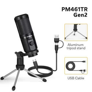 Maono ไมโครโฟนคอนเดนเซอร์ AU-PM461 Gen2 USB พร้อมไมโครโฟน สําหรับ PC แล็ปท็อป บันทึกเสียง พอดคาสต์ YouTube