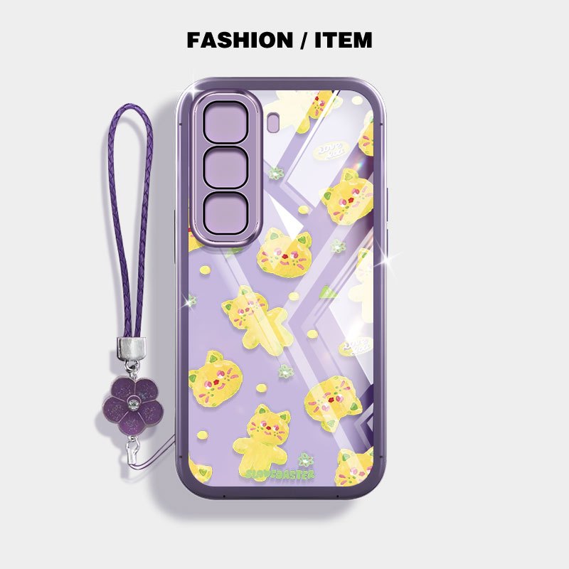 YBD สําหรับ Tecno Spark 40C Spark 40 Pro + KM6 KM7 การ์ตูนสีน้ําหมีสายคล้องแขวนเชือก