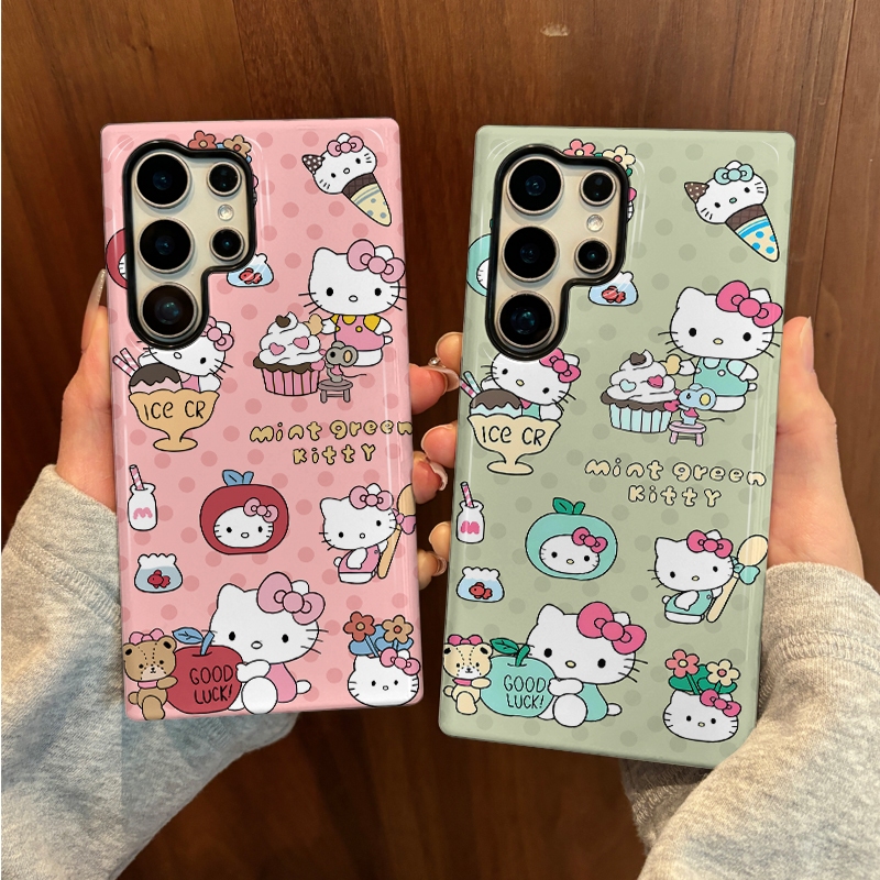 ฝาครอบหัวมะเขือเทศคู่ลายแมวเคสป้องกันสองในหนึ่งเดียวเหมาะสําหรับ Samsung su22u s23 plus s23FE s24 s25 plus A55 A56 A36 เคสโทรศัพท์มือถือสองในหนึ่งเดียว