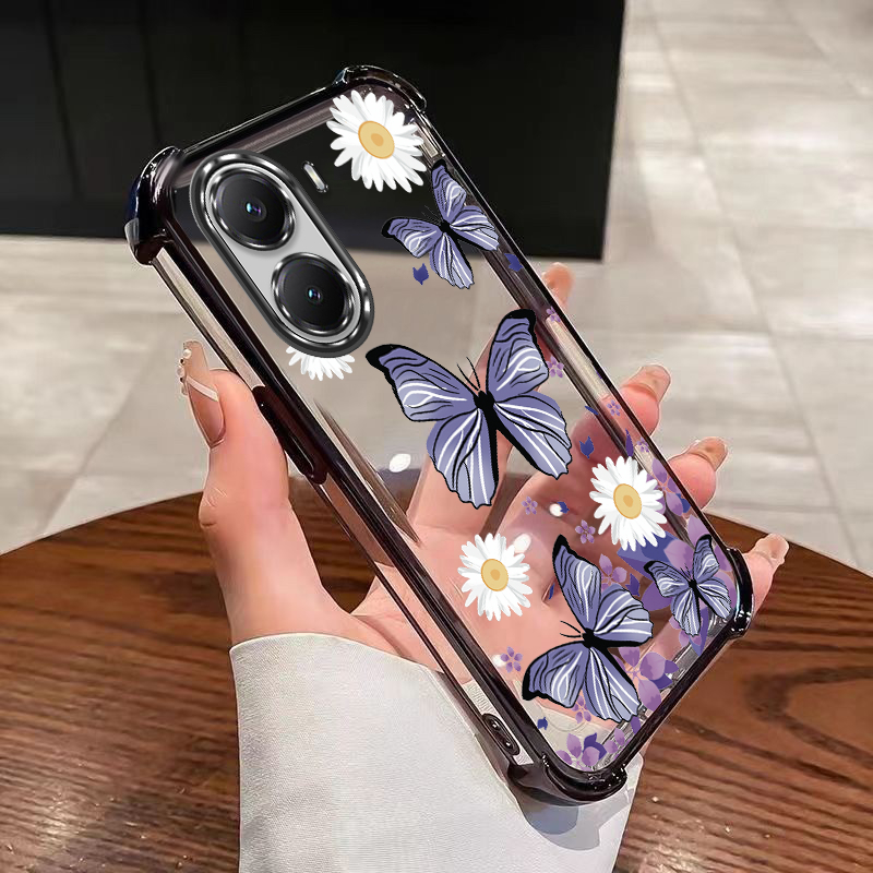 OPPO A6x 5G A6 5G Air Cushion กันกระแทกเคสใสดอกไม้ผีเสื้อเคสใสซิลิคอน