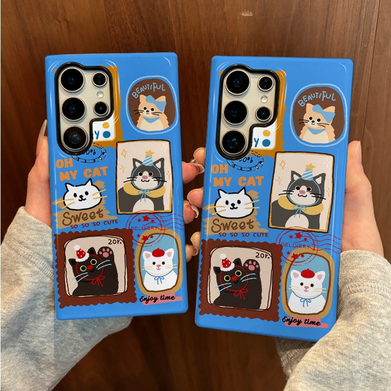 เคสป้องกันสองในหนึ่งเดียวลายการ์ตูนแมวเหมาะสําหรับ Samsung su22u s23 plus s23FE s24 s25 plus A55 A56