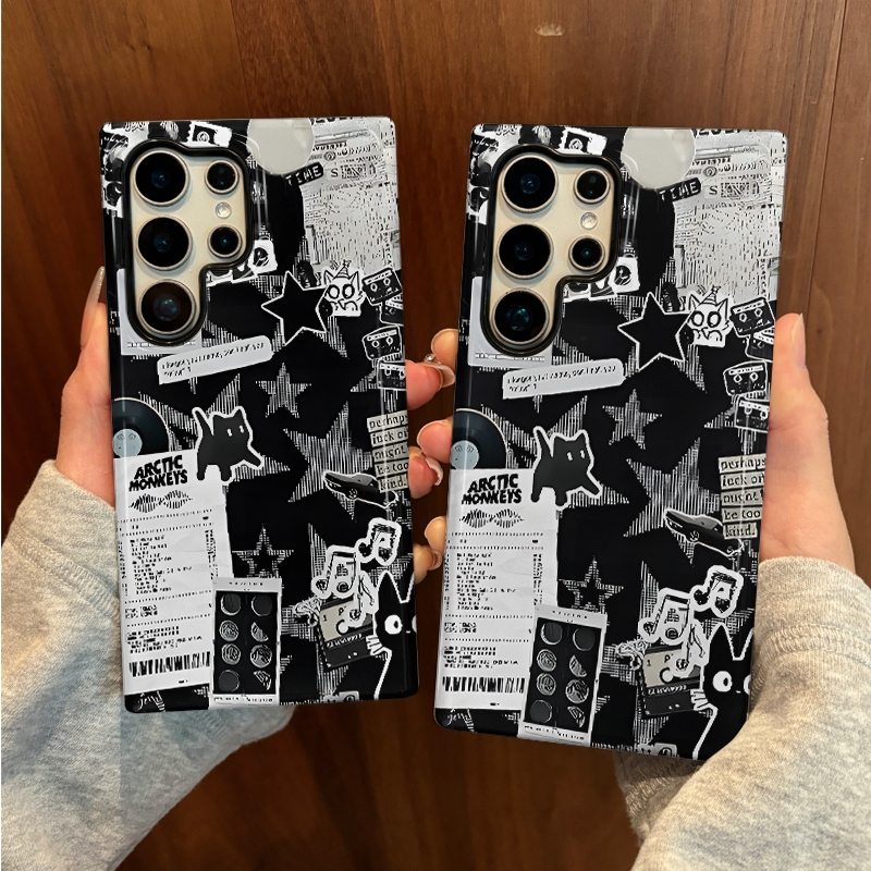 เคสป้องกันสองในหนึ่งเดียวลายดาวและแมวเหมาะสําหรับ Samsung su22u s23 plus s23FE s24 s25 plus A55 A56 