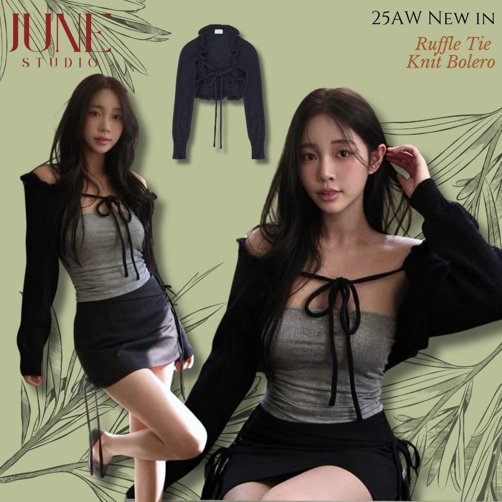 [June Studio] Pure Desire Style เชิ้ตลายลูกไม้สั้นและแจ็กเก็ตshawlเขยิบสำหรับผู้หญิง