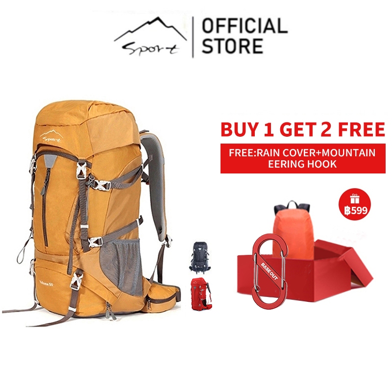 SPORT 50L กระเป๋าปีนเขากลางแจ้งความจุขนาดใหญ่เดินป่าเดินทางกระเป๋าเป้สะพายหลังกันน้ํา