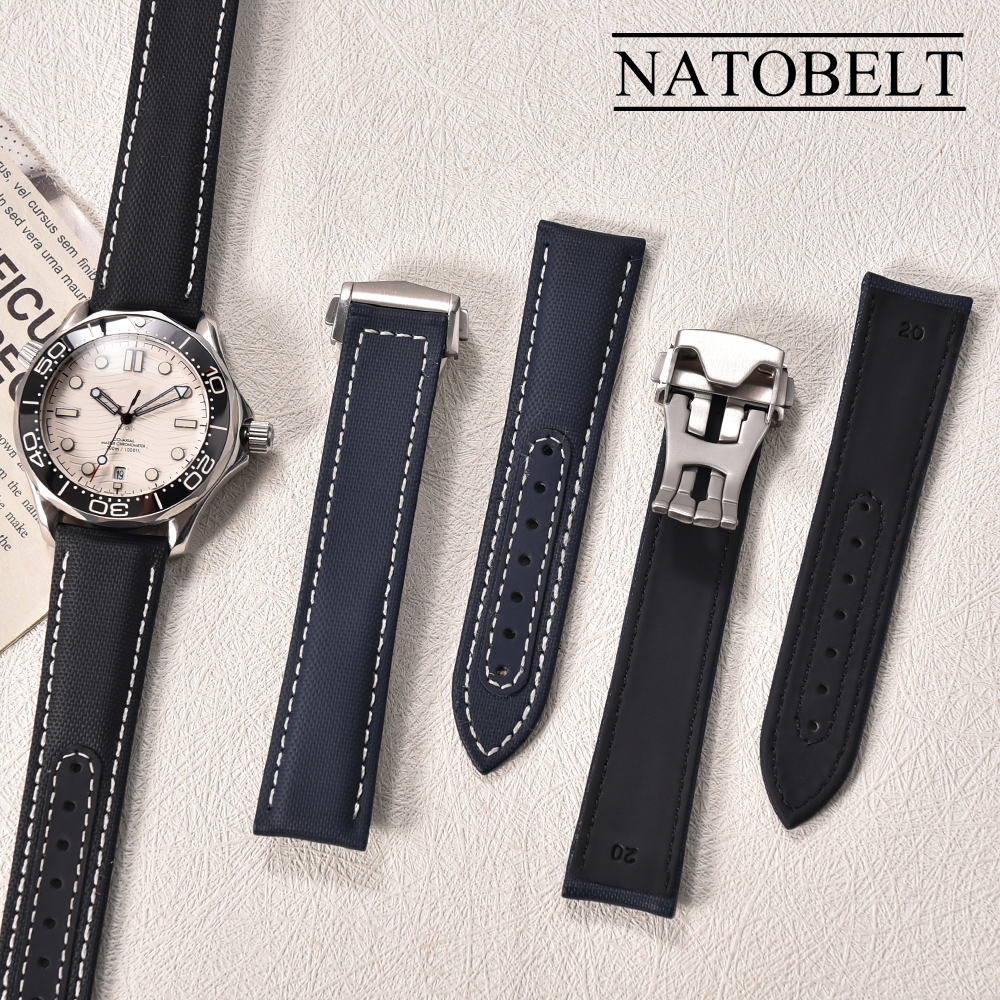 Sailcloth ไนลอนนาฬิกา 20 มม.22 มม.หนัง Sailcloth สําหรับ Omega Seamaster Swatch พับหัวเข็มขัด Universal สร้อยข้อมือสําหรับผู้ชายผู้หญิงนาฬิกาอุปกรณ์เสริม
