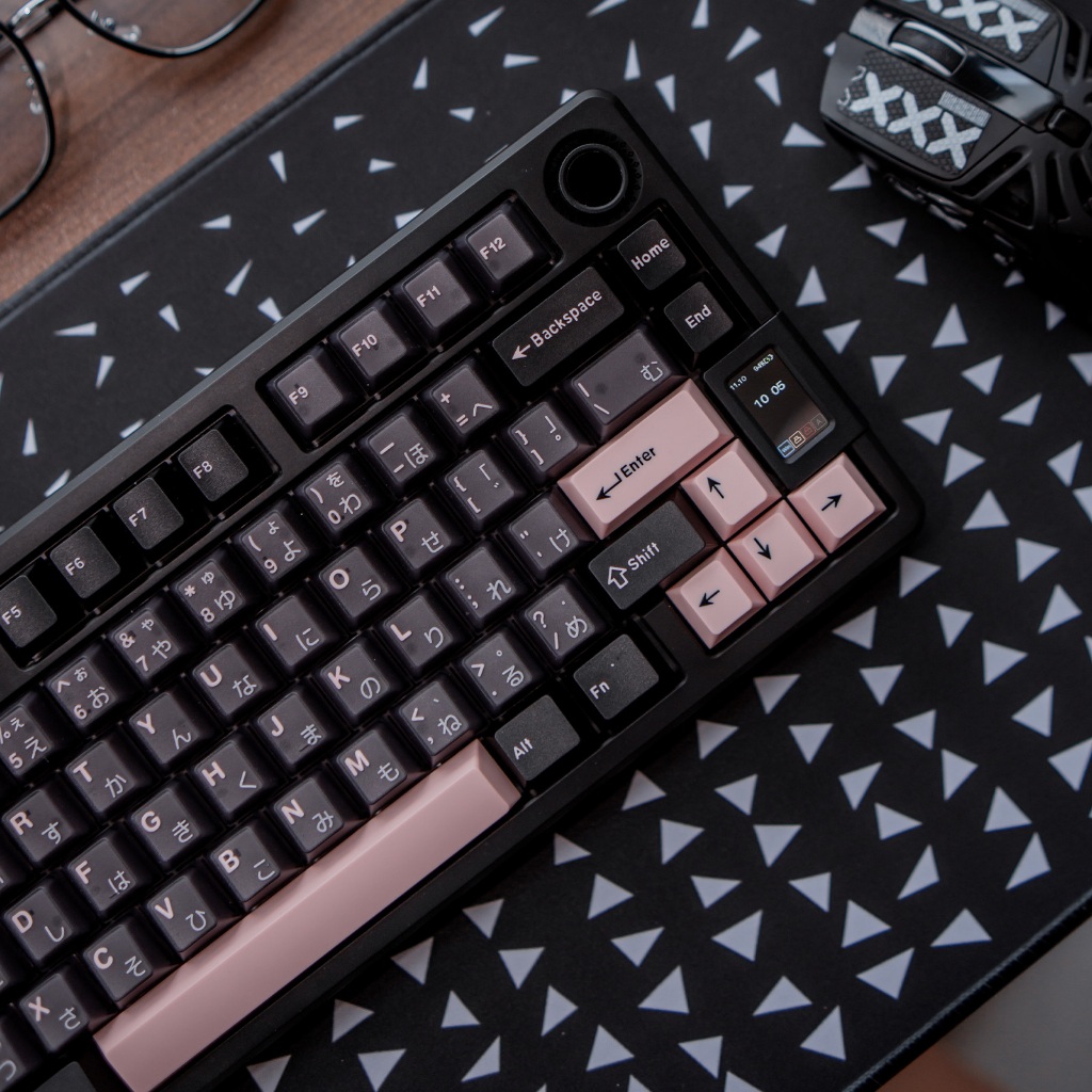 Dark Olivia Keycaps ญี่ปุ่น Root PBT + PC สีดําสีชมพูโปร่งแสง Double shot Cherry protail Keycap ชุดสําหรับคีย์บอร์ดแบบกลไก