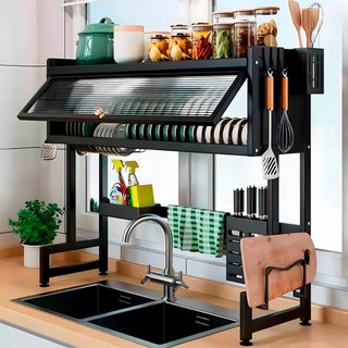Escorredor De Pratos De Cozinha Suspenso Modular , Organizador , Prateleira Dupla De Asfalto Com Porta 65cm