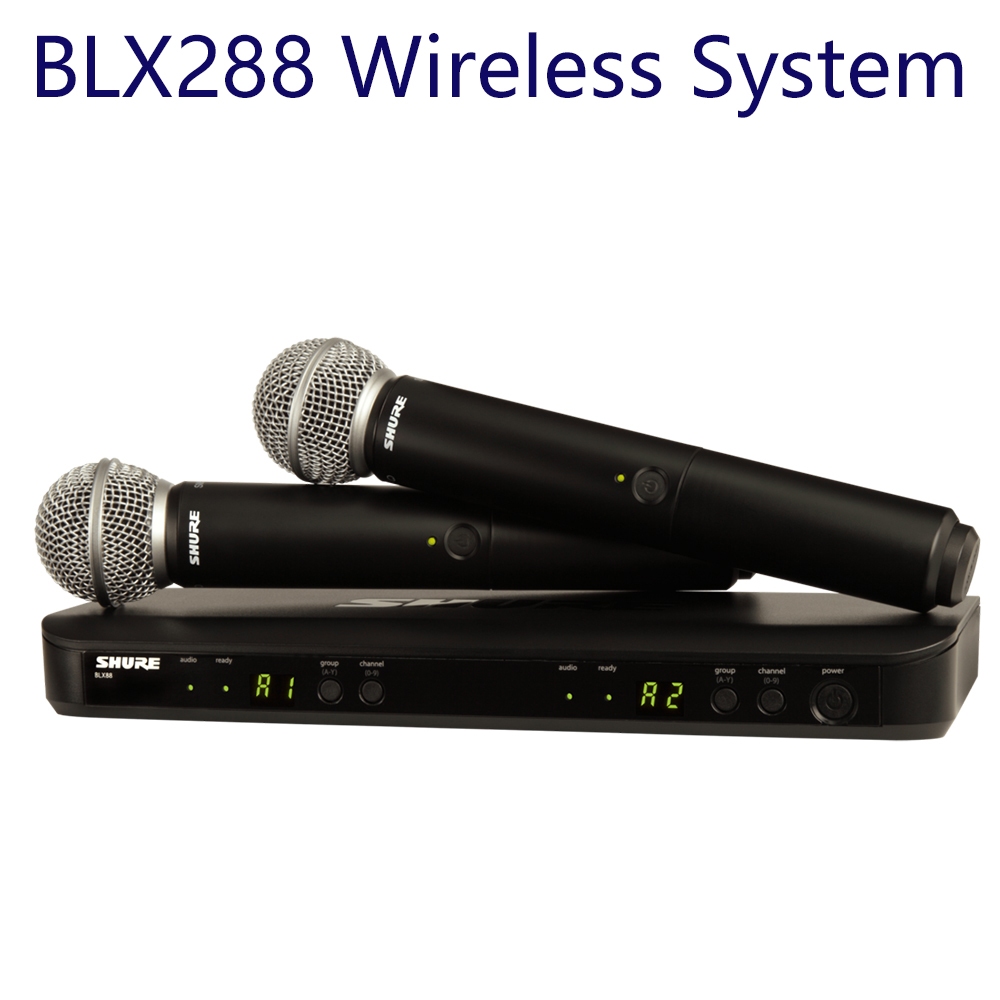 Shure BLX288 UHF ไมโครโฟนไร้สายแบบสองช่อง, ช่วงการส่งสัญญาณ 80 ม. แบบใช้มือถือ SM58