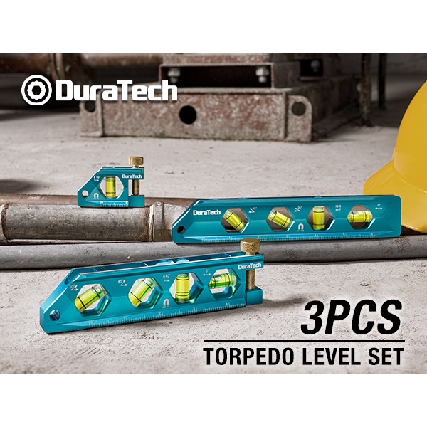 ดูราเทค 3 ชิ้น ระดับน้ําแม่เหล็ก (2.5''/6.25''/8'') ชุดระดับตอปิโด มาตรวัดระดับน้ํา เครื่องวัดระดับน้ําแม่เหล็ก ไม้บรรทัดระดับวิญญาณ แบบอลูมิเ