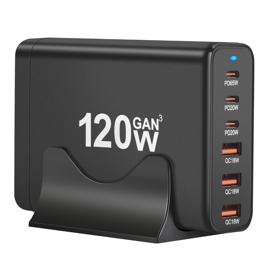 120W GaN Charger 6 พอร์ต USB Type C PD Charger Quick Charge USB3.0 Type C Quick Charger โทรศัพท์มือถ