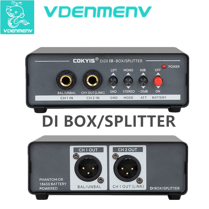 DI20 Active DI Box 2-Channel, Low Noise SPLITTER/DI Boxfor Stage Guitar Recording Mixer