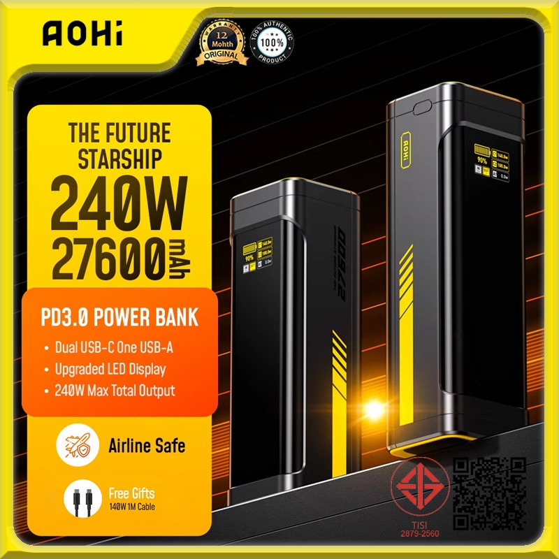 Aohi 240W แล็ปท็อป Power Bank 27600mAh The Future Starship 140W PD 3.1 จอแสดงผล LED แบตเตอรี่ Pack แ