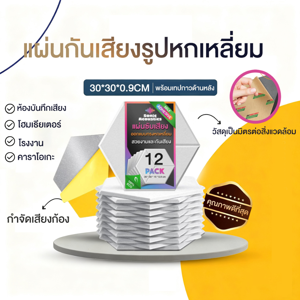 (12 แผ่น/แพ๊ค)แผ่นเก็บเสียง 30*30*0.9CM แผ่นกันเสียง