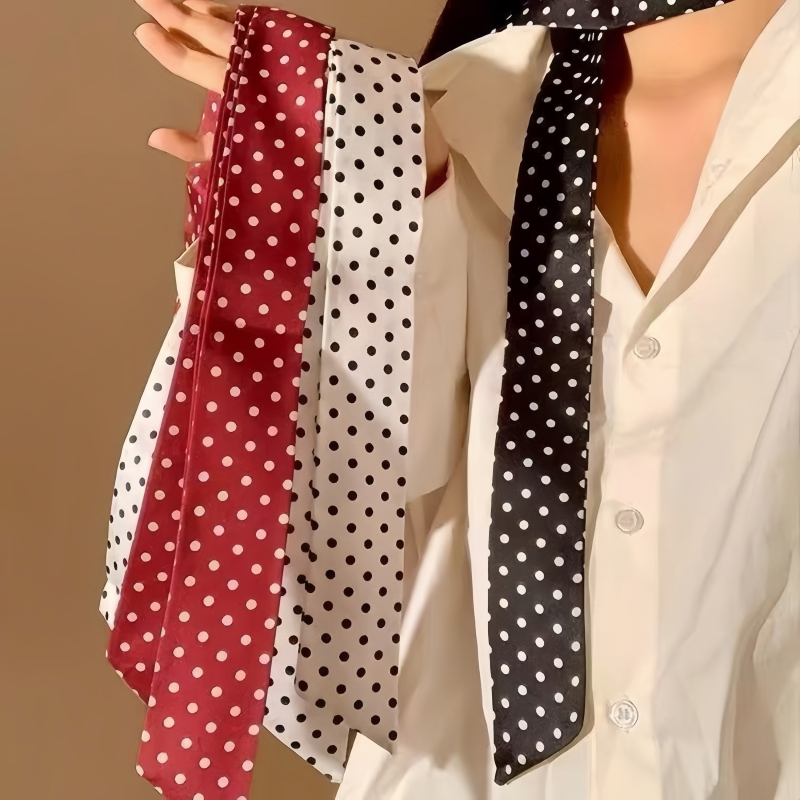Halo studio พร้อมส่ง🔥ผ้าคาดผม ผ้าพันคอ ริบบิ้น ลายจุดขาวดำ สไตล์เกาหลี สำหรับผูกกระเป๋า ผ้าพันคอ ผ้าโพกหัว และเข็มขัด