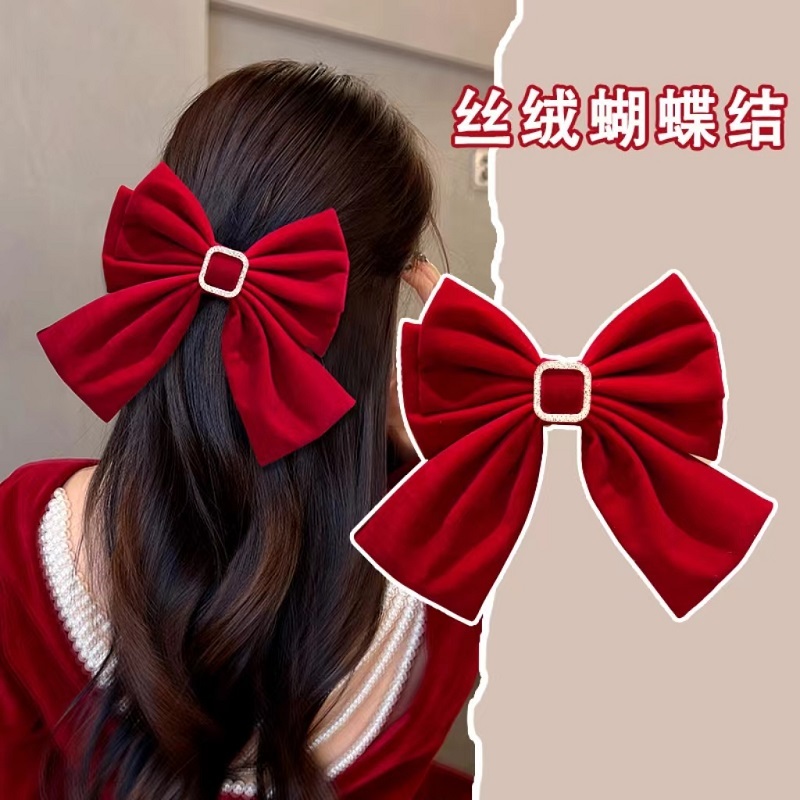 เครื่องประดับผมสีดำแบบโบว์และกำมะหยี่สำหรับผู้หญิง พร้อมกิ๊บรัดผม แฟชันใหม่