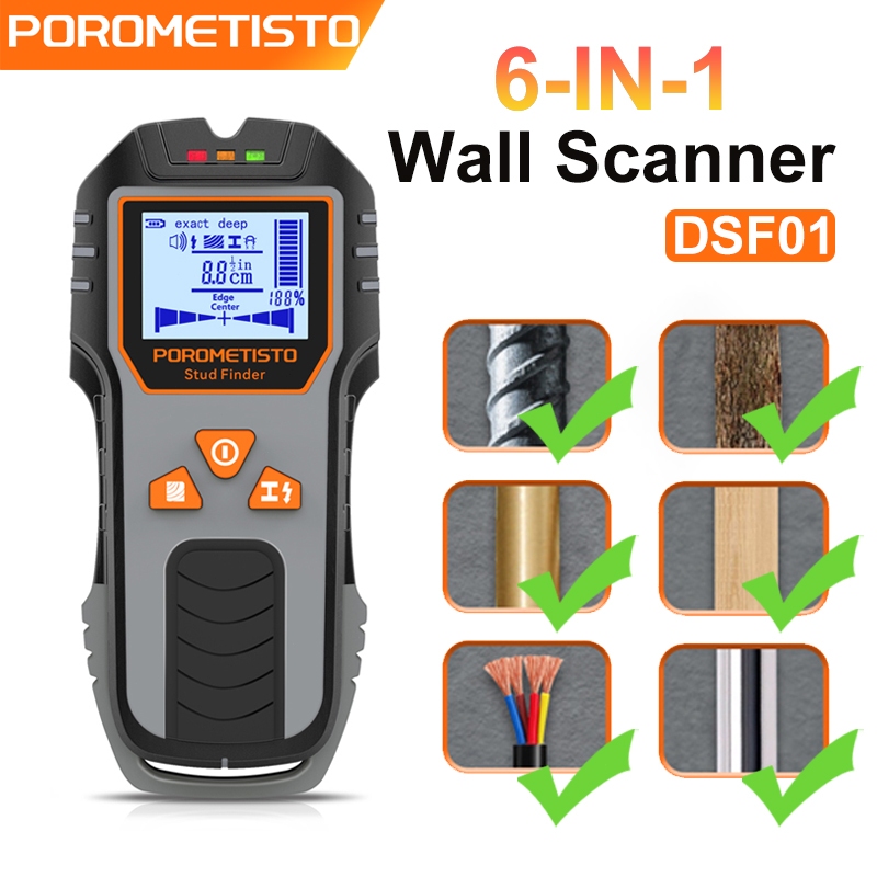 DSF01 6IN1 อิเล็กทรอนิกส์ Wall Scanner เครื่องตรวจจับ Finders มัลติฟังก์ชั่สาย Finder เครื่องตรวจจับ Stud ไม้โลหะสายเครื่องมือวัด