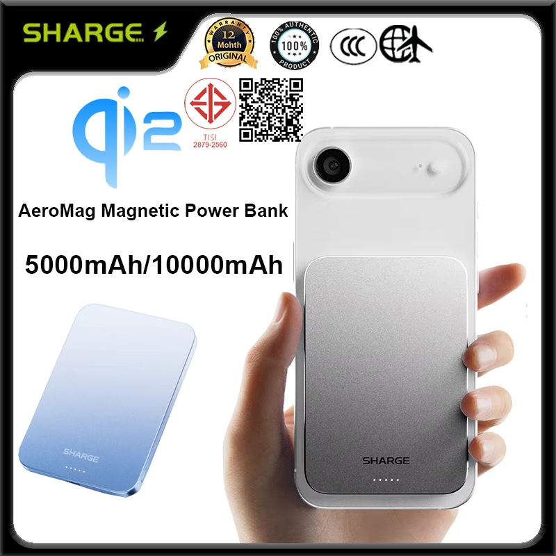 SHARGE AeroMag Magnetic Power Bank 5000mAh 10000 mAh Qi2 Slim แบบพกพา Powerbank 15W Fast Charging แบ