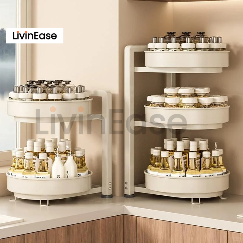 LivinEase ที่จัดเก็บหมุนได้ 360° ตู้เก็บเครื่องปรุงครัว ตู้จัดระเบียบหลายระดับ ถอดได้