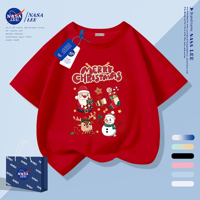 [จัดส่งในวันเดียวกัน] นาซ่า เสื้อยืดผ้าฝ้ายแท้หลวมชายหญิงเสื้อผ้ามีความสุขคริสต์