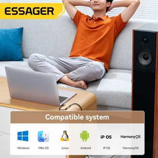 ESSAGER Type-C/L ถึง 3.5 มม.สายอะแดปเตอร์ 24 เส้นด้าย PP ถักสําหรับคุณภาพเสียงสูงการออกแบบข้อศอกรองรับการควบคุมสายไฟและ Plug And Play