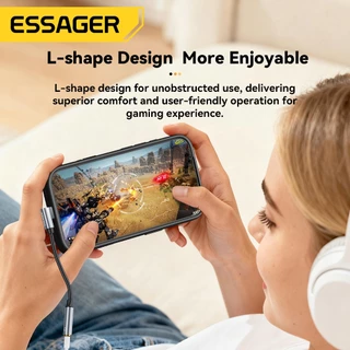 ESSAGER Type-C/L ถึง 3.5 มม.สายอะแดปเตอร์ 24 เส้นด้าย PP ถักสําหรับคุณภาพเสียงสูงการออกแบบข้อศอกรองรับการควบคุมสายไฟและ Plug And Play