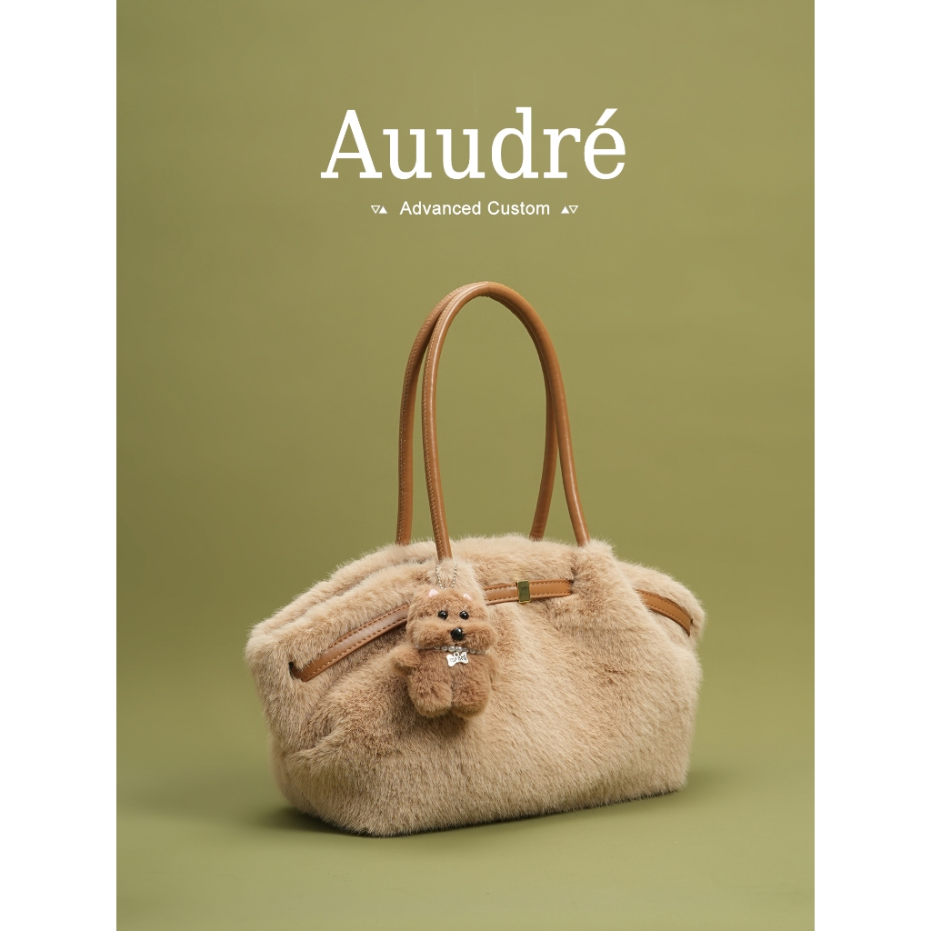 Auure Furry One-Shoulder Underarm Bag Women Plush Portable Small Bag