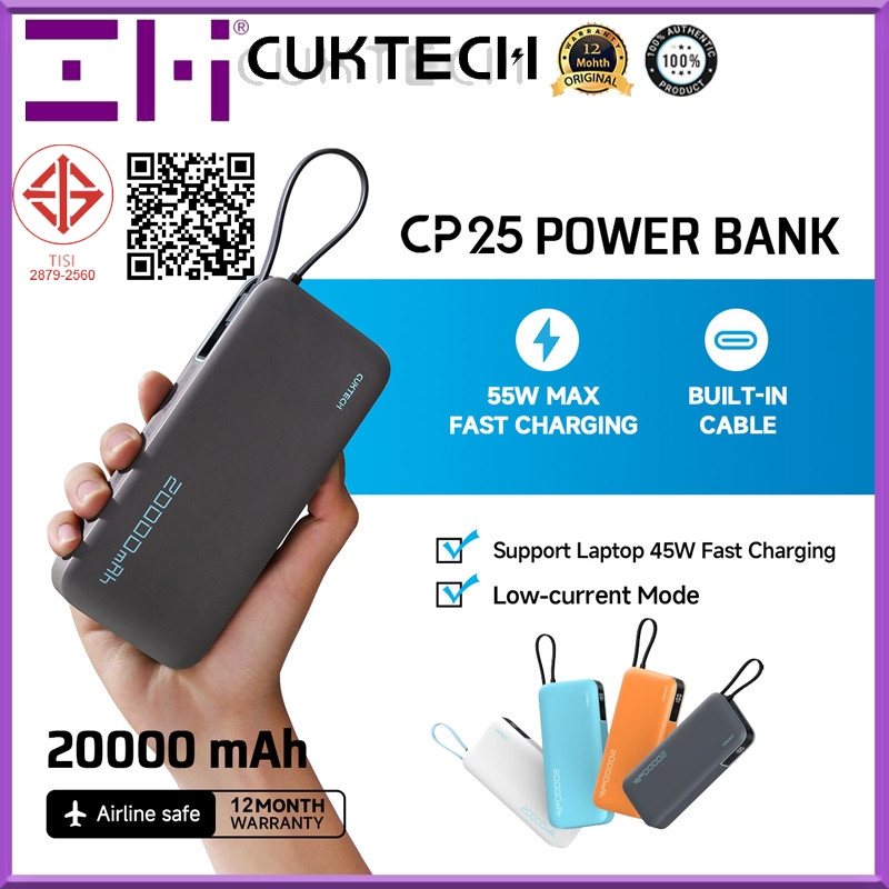 ZIM CUKTAKE PB200N Power Bank 20000mAh 55W แบตเตอรี่สํารองจอแสดงผล LED สายเคเบิลในตัว PD3.0 QC PPS F