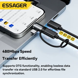Essager 2 in 1 Type C ถึง L & To Type C Micro C OTG สําหรับอะแดปเตอร์ IP รองรับการถ่ายโอนข้อมูล 480Mbps