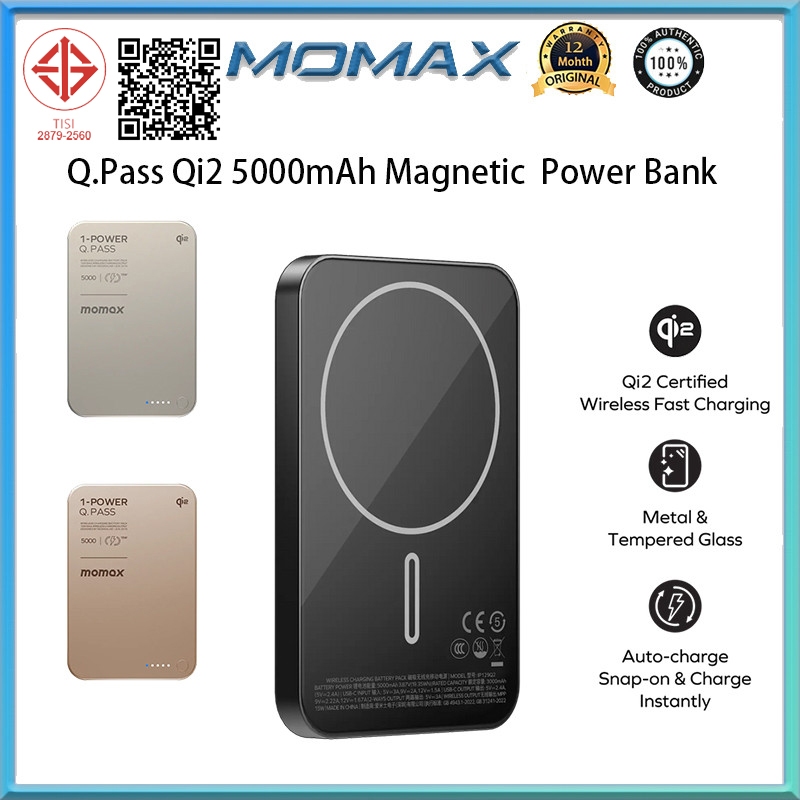 Momax 1-Power Q.Pass 5000mAh Qi2 Magnetic Wireless Power Bank 15W Fast Charging Powerbank