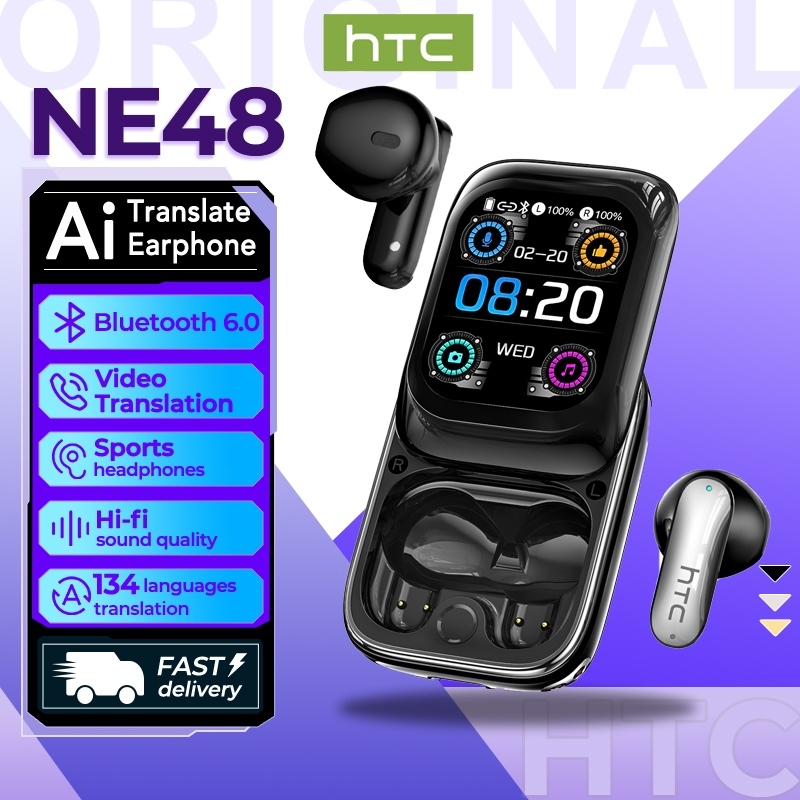 HTC NE48 หูฟังแปลภาษา AI บลูทูธ หูฟัง Bluetooth 6.0 หูฟังนักแปล หูฟีงบลูทูธ แปลได้ 134 ภาษา หน้าจอสัมผัส หูฟังแบบใส่ในหู ตัดเสียงรบกวน หูฟังสำหรับธุรกิจ ถ่ายภาพสำหรับเล่นเกม พร้อมไมโครโฟน