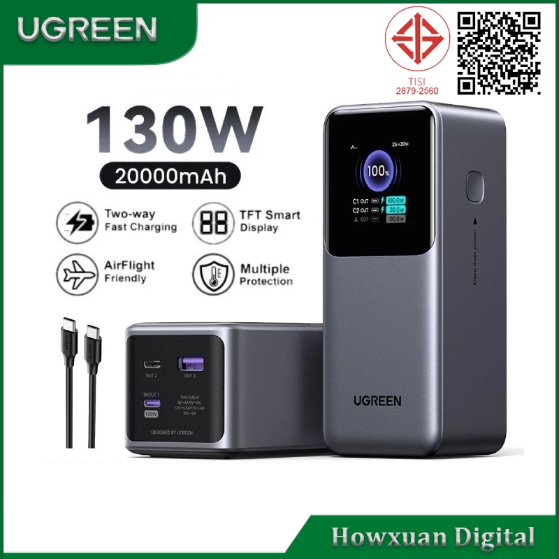 UGREEN 200W 25000mAh แล็ปท็อป Power Bank สมาร์ทดิจิตอลจอแสดงผล 130W 20000mAh 100W 12000mAh 300W 4800