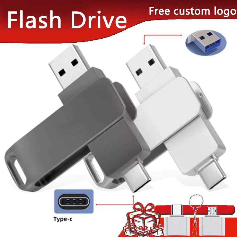 แฟลชไดรฟ์ความเร็วสูงโลหะ USB3.2 ทนทาน อินเทอร์เฟซคู่ TYPE-C และ USB, 2TB/1TB/512GB/256GB/128GB/64GB ฟรีโลโก้ที่กําหนดเอง, เหมาะสําหรับ iPhone 15 ขึ้นไป, PC, iPad, Android