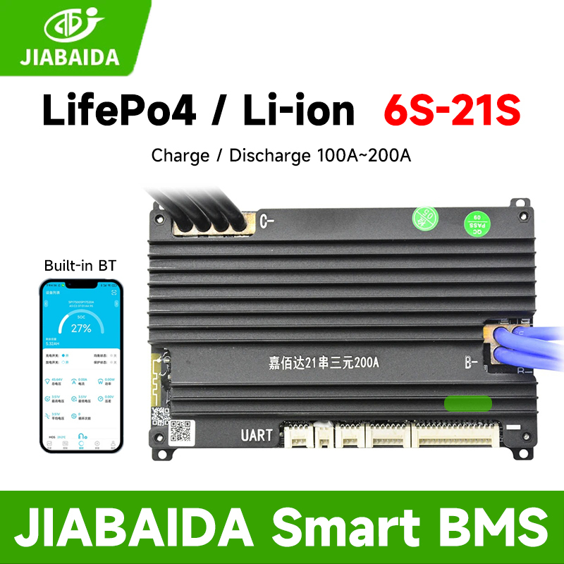Jiabaida สมาร์ท BMS 6S 8S 24V 10S 13S 14S 16S 48V 20S 21S 150A 200A JBD BMS BT UART Active Balance