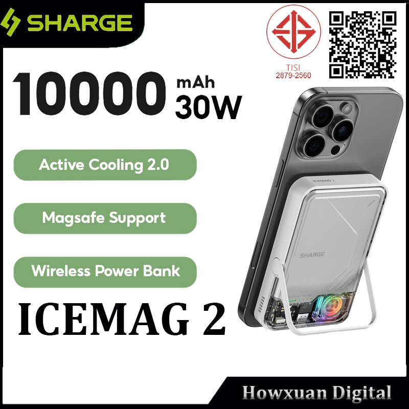 Sharge ICEMAG 2 Qi2 Magnetic Power Bank 10000mAh 30W Max แบบพกพา Powerbank พร้อม Active Cooling แบตเ