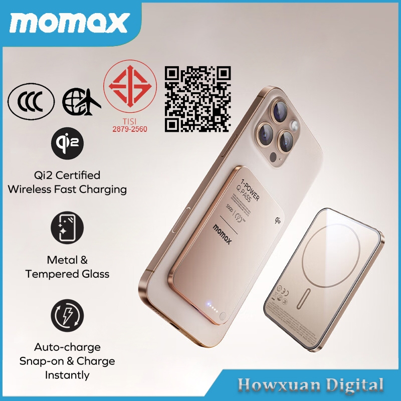 Momax 5000mAh Qi2 Magnetic Power Bank PD15W 1-Power Q.Pass Fast Charging Powerbank