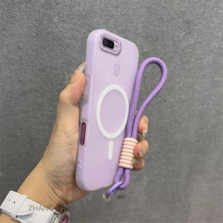 เคสสําหรับ OPPO A5S A12 A7 F9 ซิลิโคนผิวระดับไฮเอนด์รู้สึกเคสโทรศัพท์ 2 ใน 1 การออกแบบความงามเครื่องรางฟังก์ชั่นดูดแม่เหล็กและเชือกฟรี