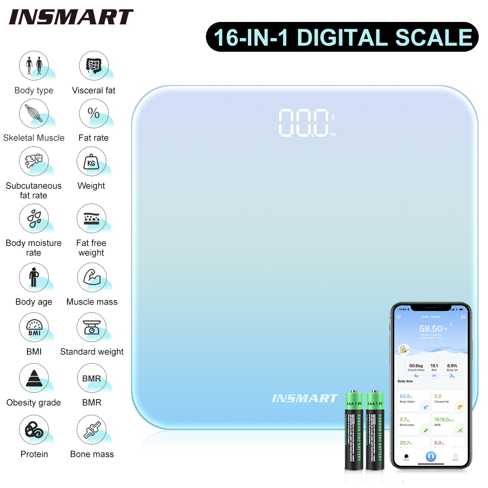 INSMART 16IN1 เครื่องชั่งน้ําหนักบลูทูธ จอแสดงผล LED-IN69