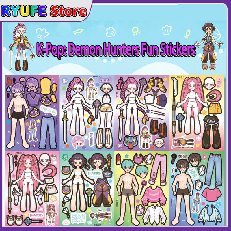 ของเล่นเด็กผู้หญิง สติ๊กเกอร์ K-Pop สไตล์ล่าแม่มด แต่งตัวตุ๊กตา DIY ของเล่นฝึกสมอง