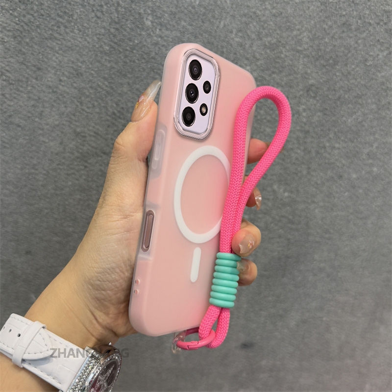 SAMSUNG กรณีสําหรับSamsung A13 4G A13 5G A23 ซิลิโคนผิวระดับไฮเอนด์รู้สึกเคสโทรศัพท์ 2 ใน 1 การออกแบบความงามเครื่องรางฟังก์ชั่นดูดแม่เหล็กและเชือกฟรี