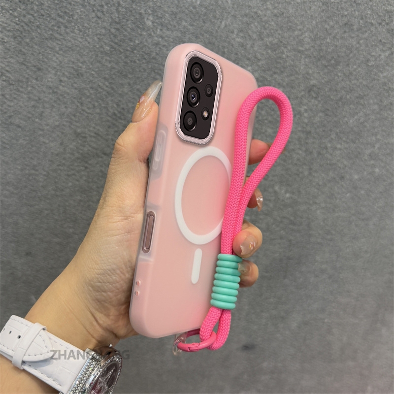 SAMSUNG กรณีสําหรับSamsung A33 A53 A73 ซิลิโคนผิวระดับไฮเอนด์รู้สึกเคสโทรศัพท์ 2 ใน 1 การออกแบบความงามอิ่มตัวพร้อมฟังก์ชั่นดูดแม่เหล็กและเชือกฟรี
